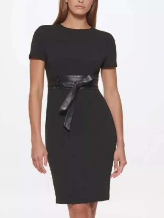 Calvin Klein Dresses & Skirts - CK Faux-Leather Tie-Waist Sheath Dress
